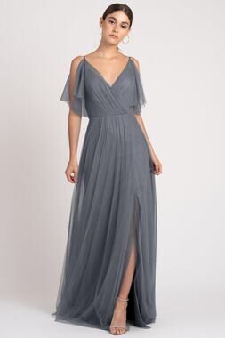 Jenny Yoo Women's Size 14 Bridesmaid Aeryn Maxi Dress Sleeveless Hydrangea Gray